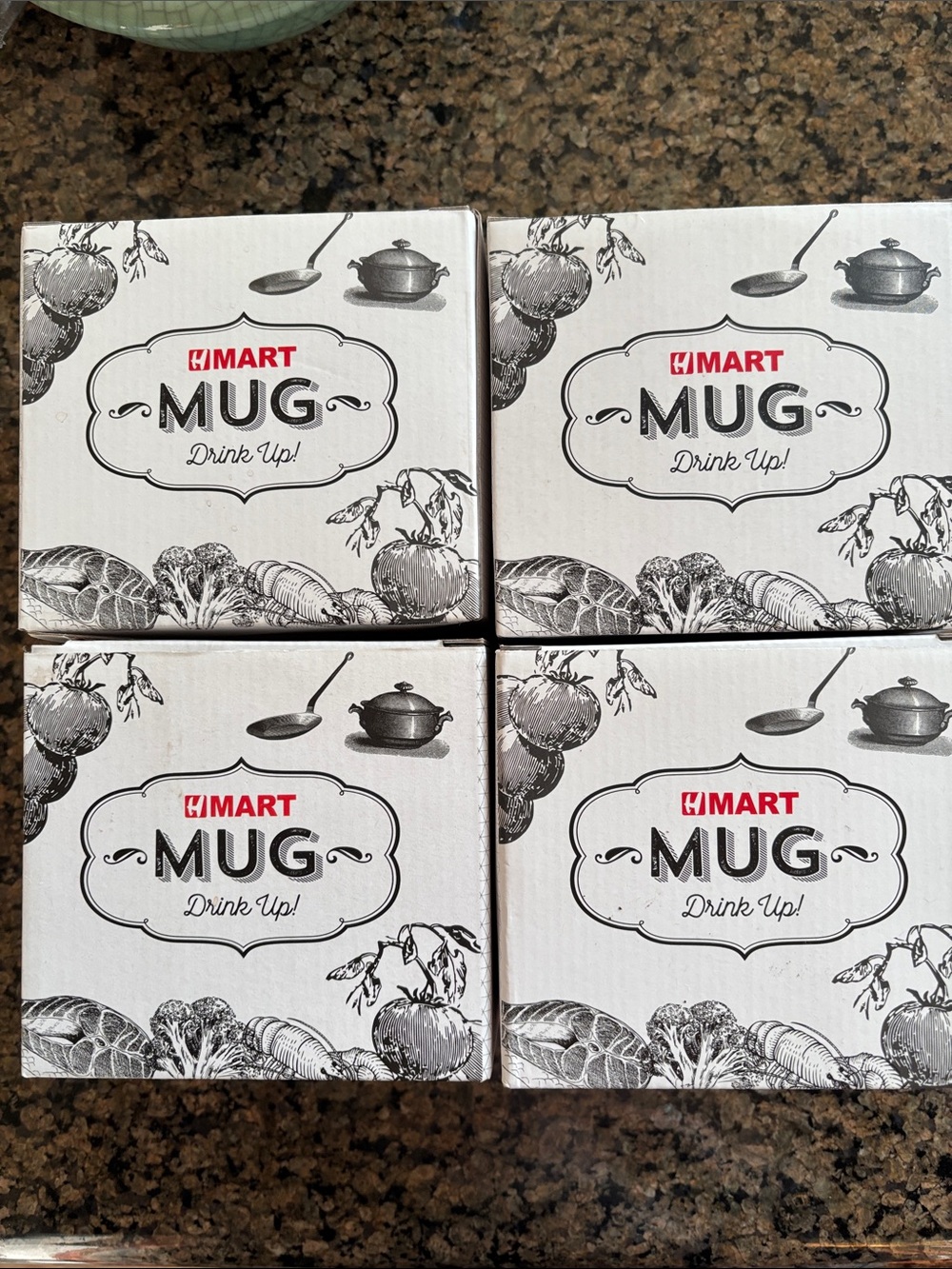 New 4 Hmart Branded Mug Box Set - White with Red & Black Graphics